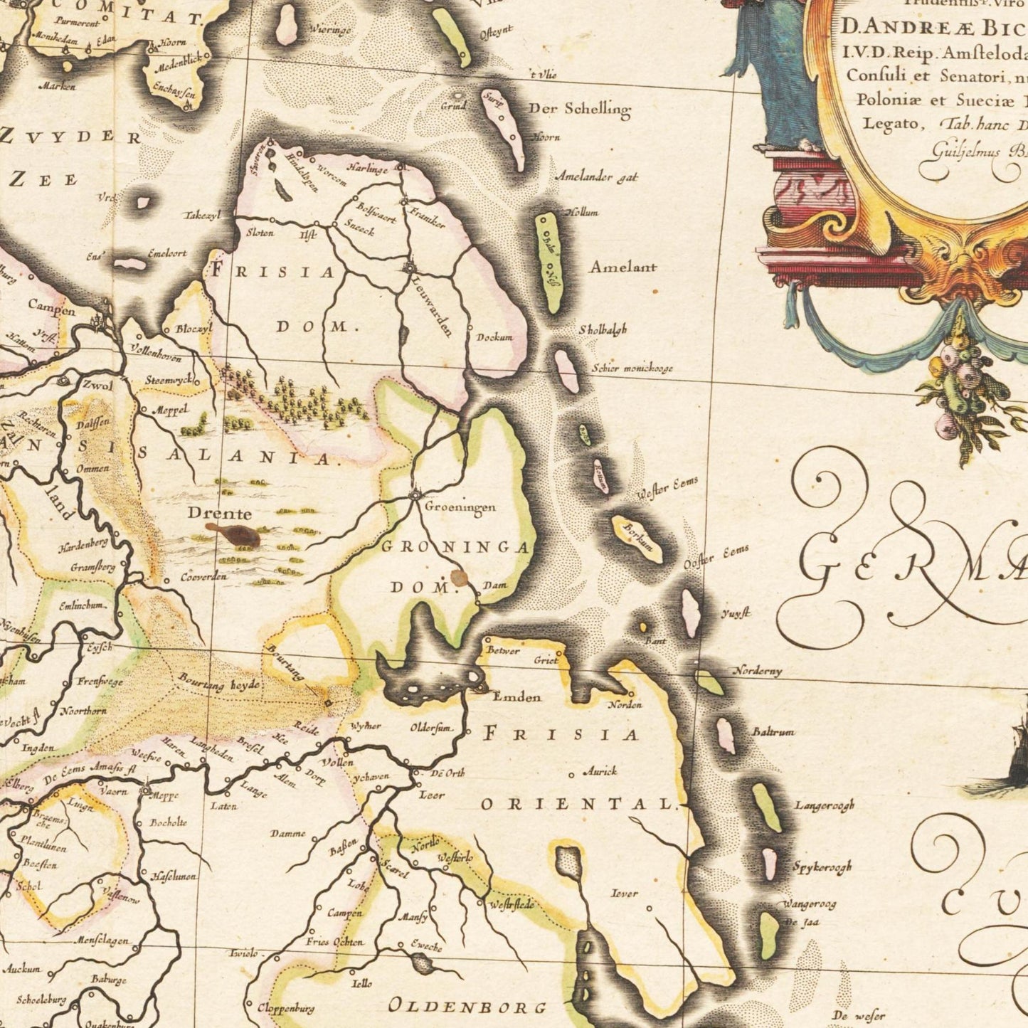 Historische Landkarte Lauf des Rhein um 1635
