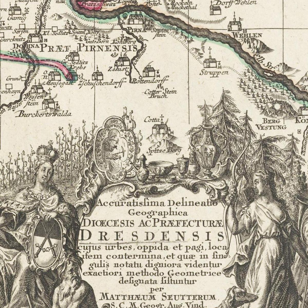 Historische Landkarte Dresden um 1750