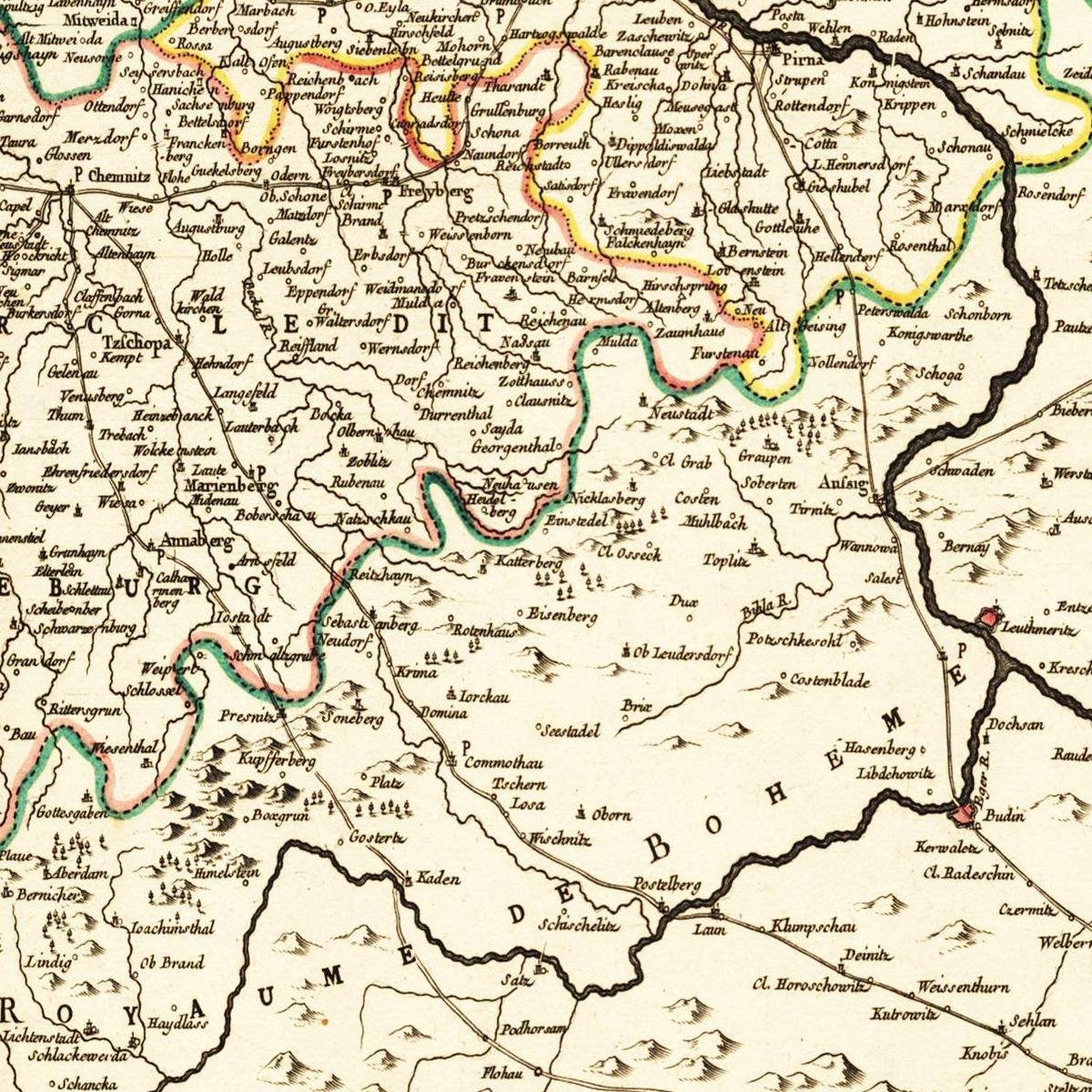 Historische Landkarte Sachsen um 1743