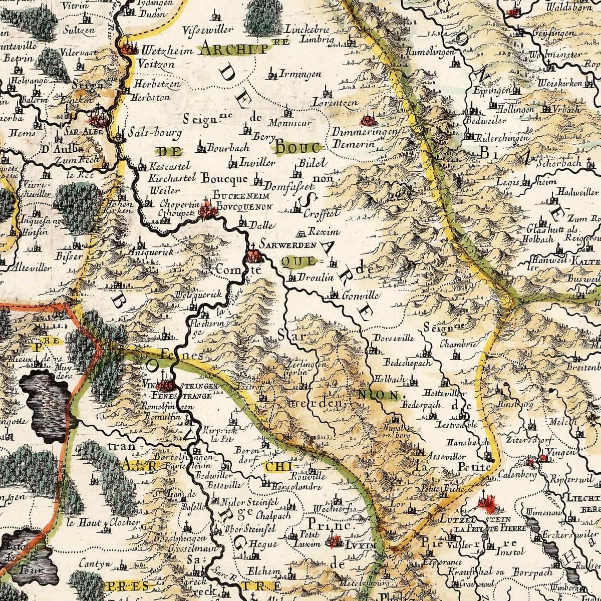 Historische Landkarte Saarland um 1656