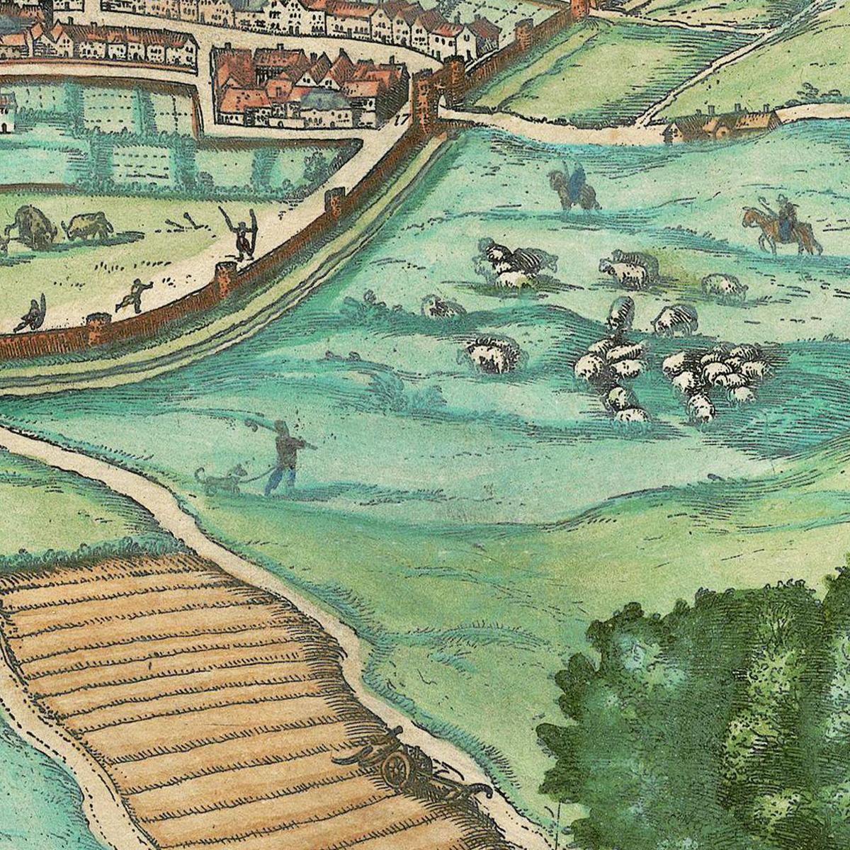 Historische Stadtansicht Norwich um 1609