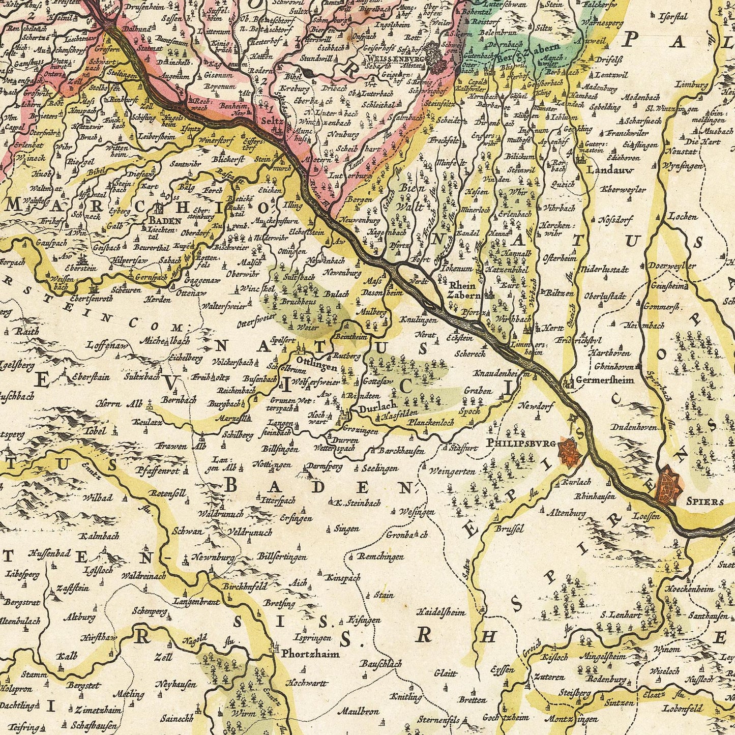 Historische Landkarte Elsass um 1647