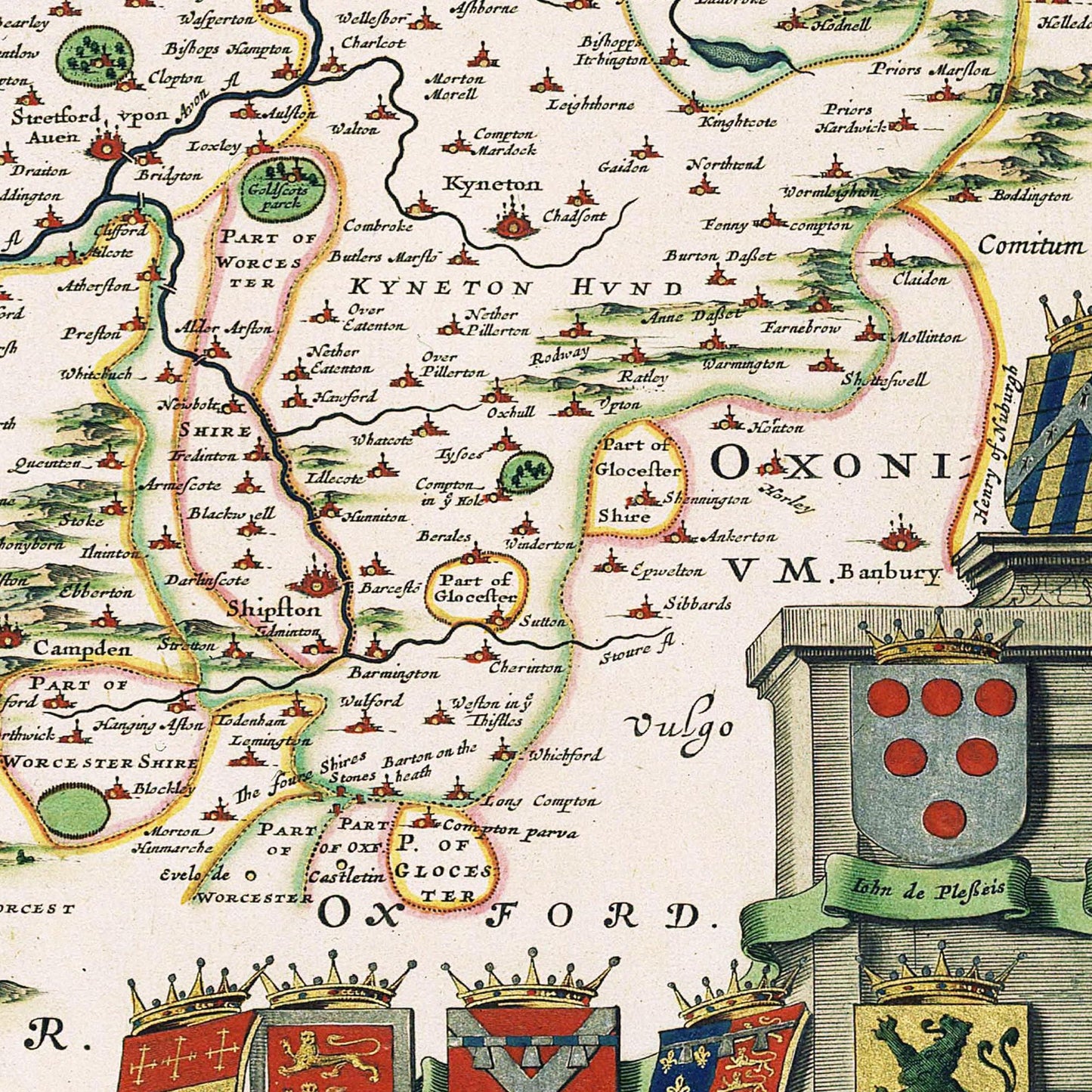 Historische Landkarte Worcestershire um 1646