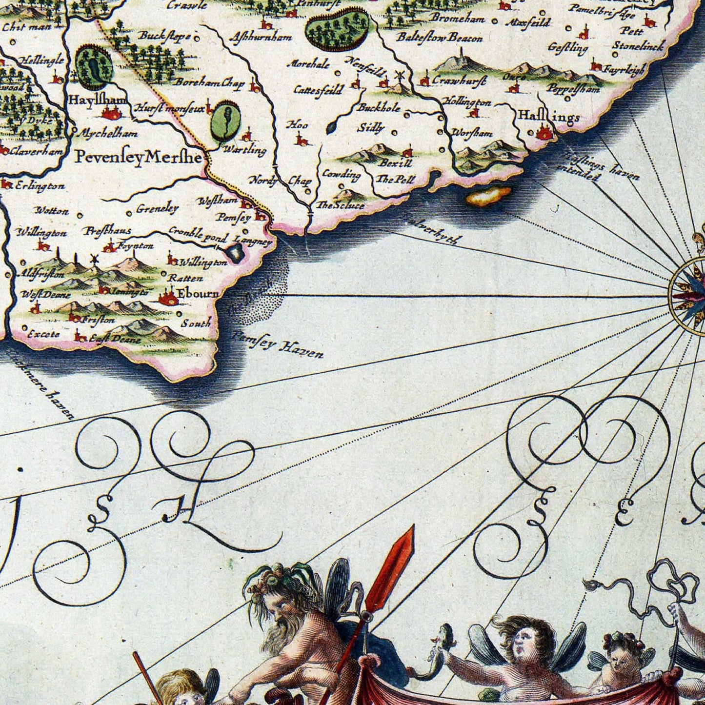 Historische Landkarte Sussex um 1646
