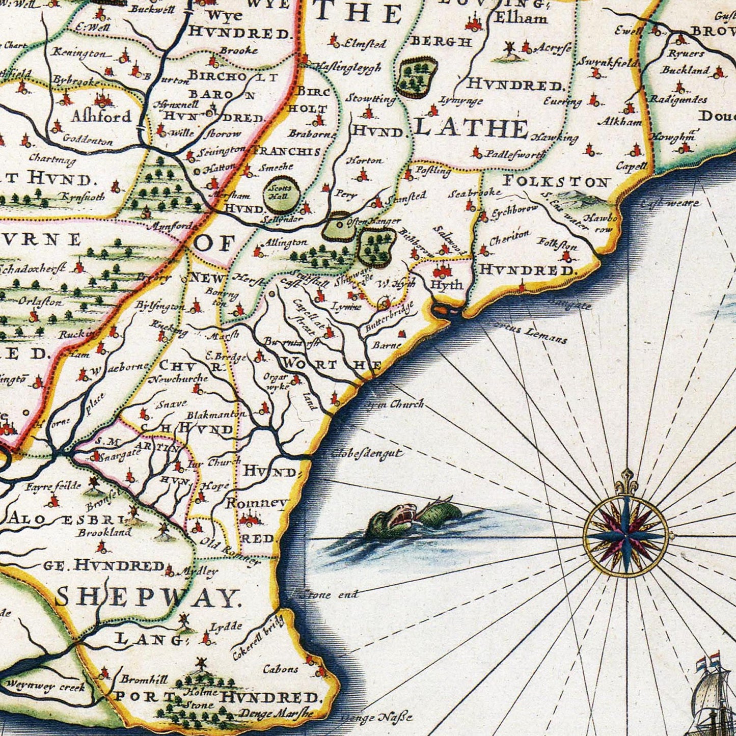 Historische Landkarte Kent um 1646