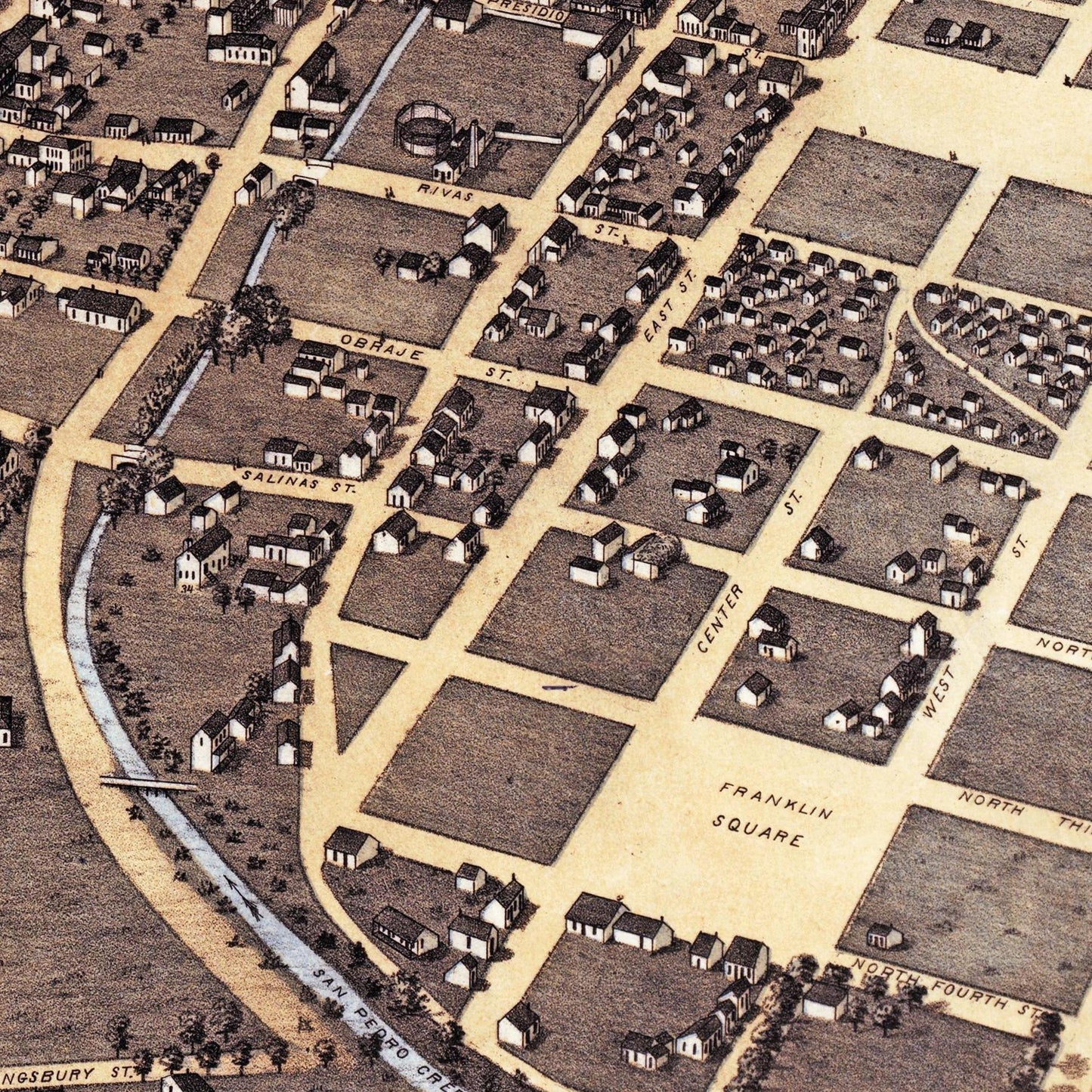 Historische Stadtansicht San Antonio um 1873