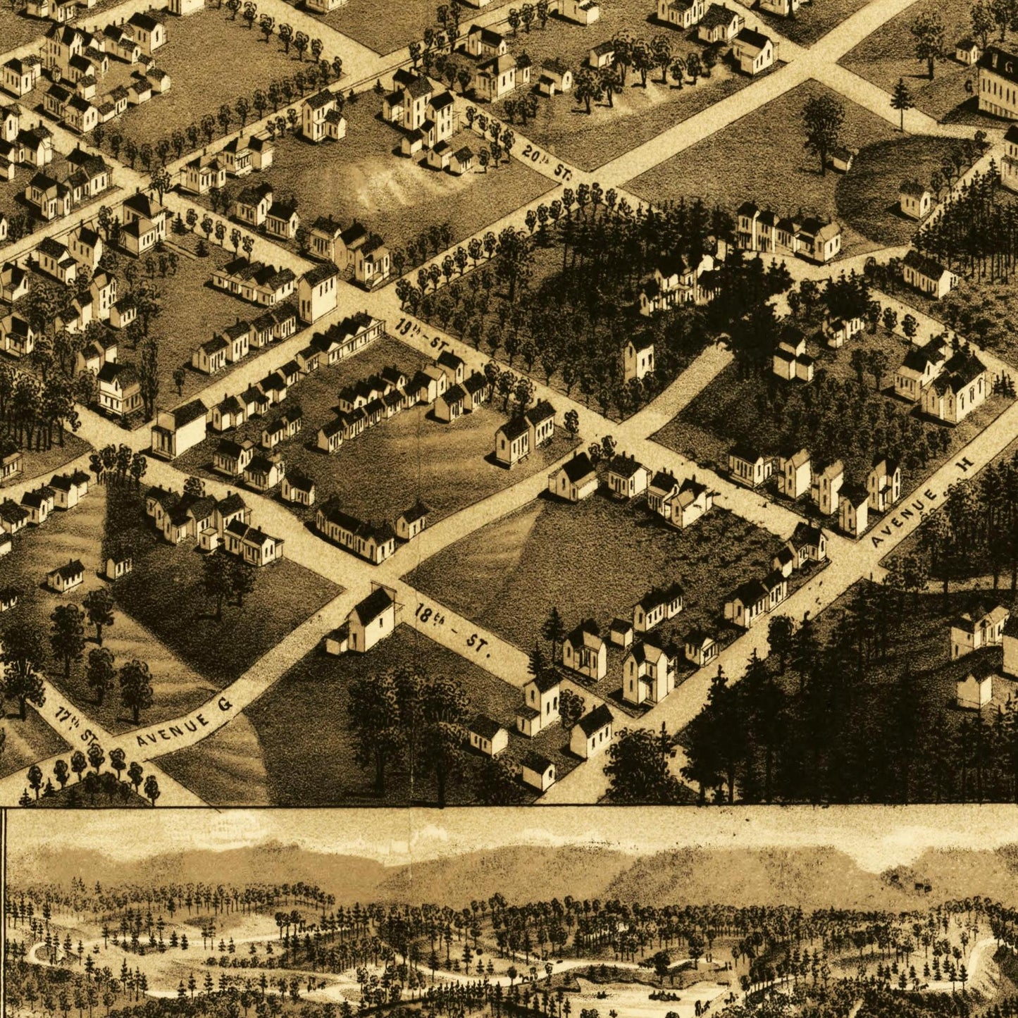Historische Stadtansicht Birmingham um 1885