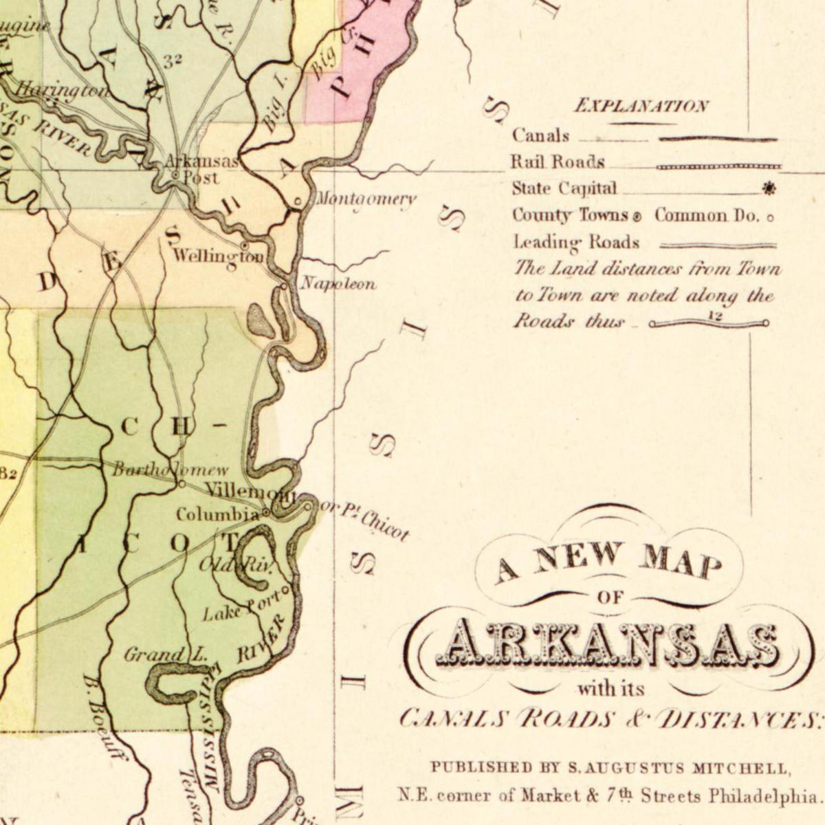 Historische Landkarte Arkansas um 1849