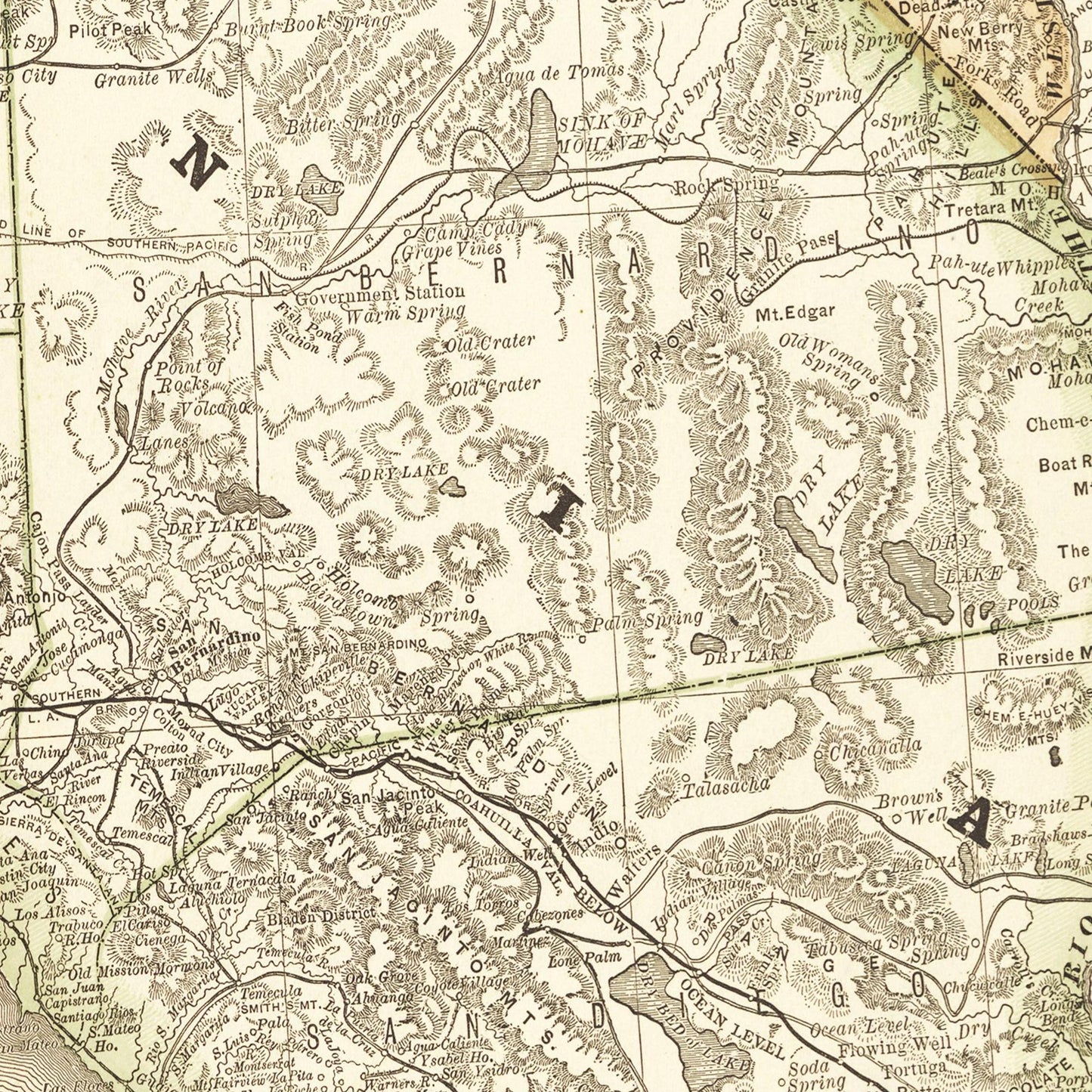 Historische Landkarte Kalifornien & Nevada um 1882