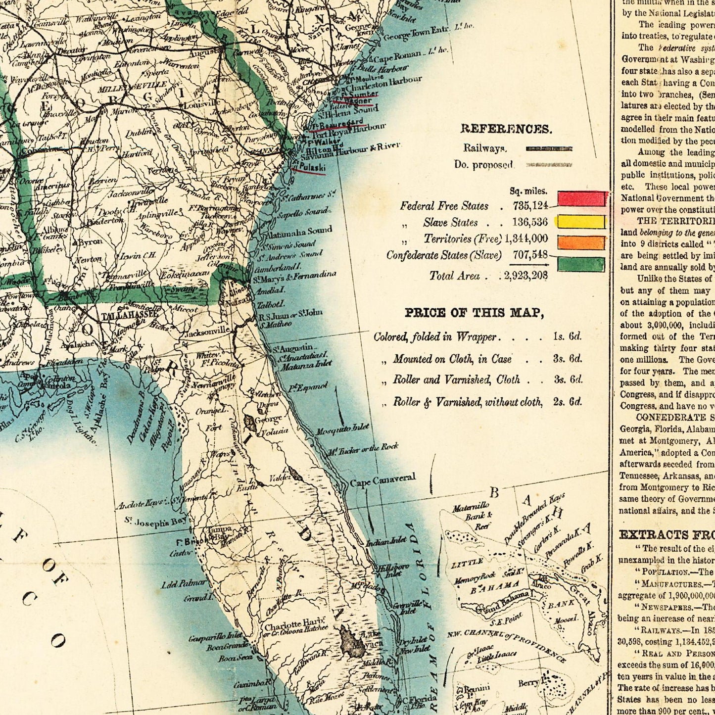 Historische Landkarte USA um 1863