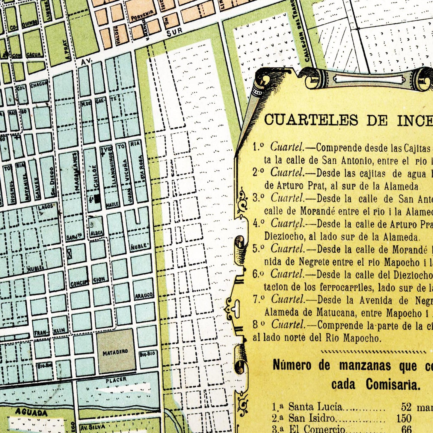 Historischer Stadtplan Santiago de Chile um 1895