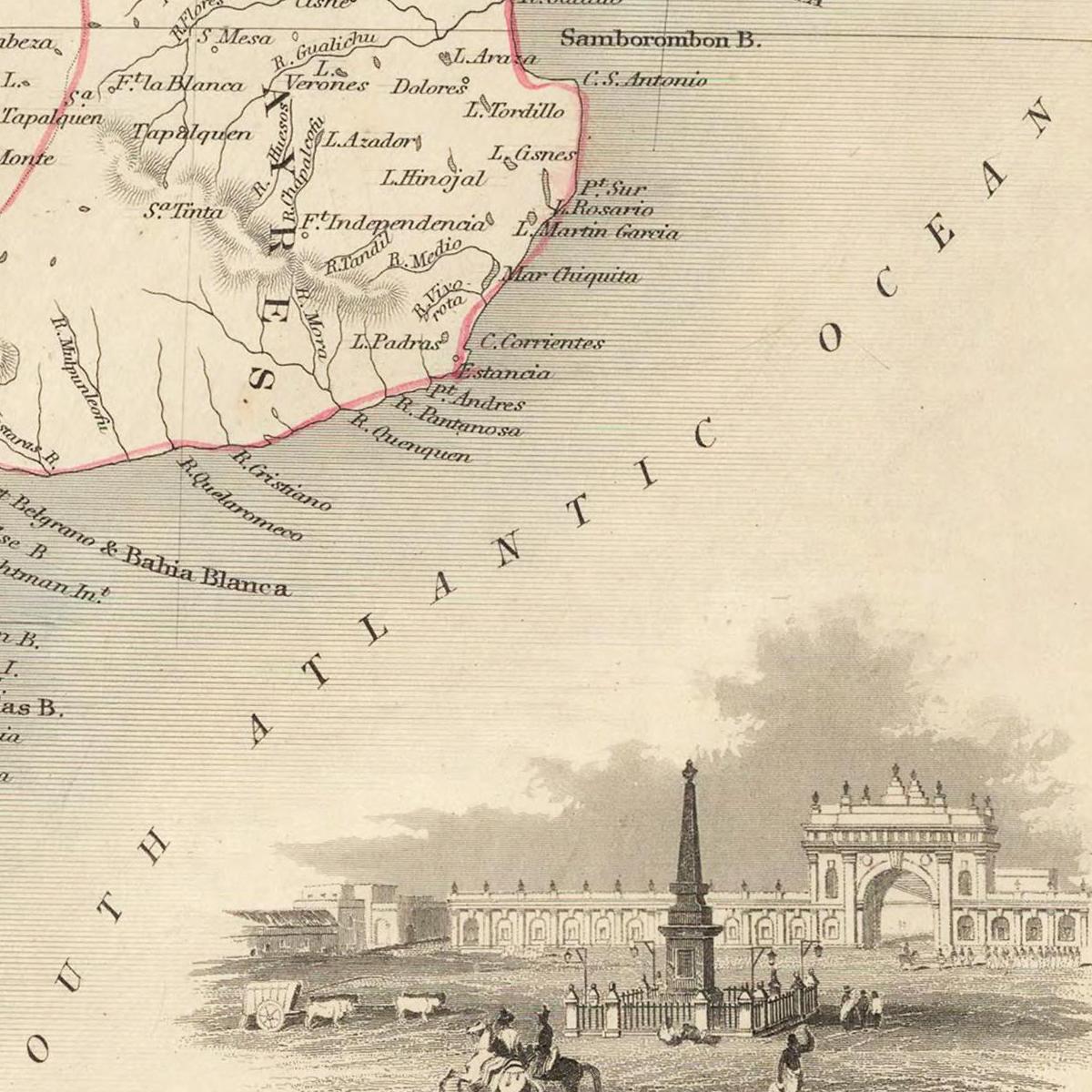 Historische Landkarte Argentinien & Chile um 1850