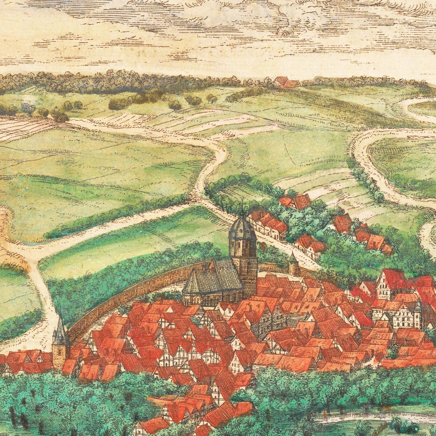 Historische Stadtansicht Eisleben um 1592