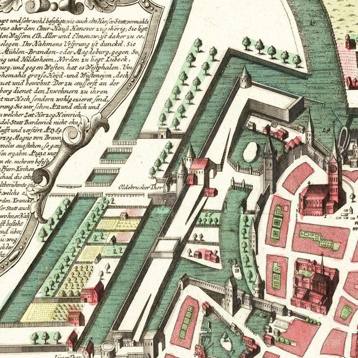 Historische Stadtansicht Lüneburg um 1740