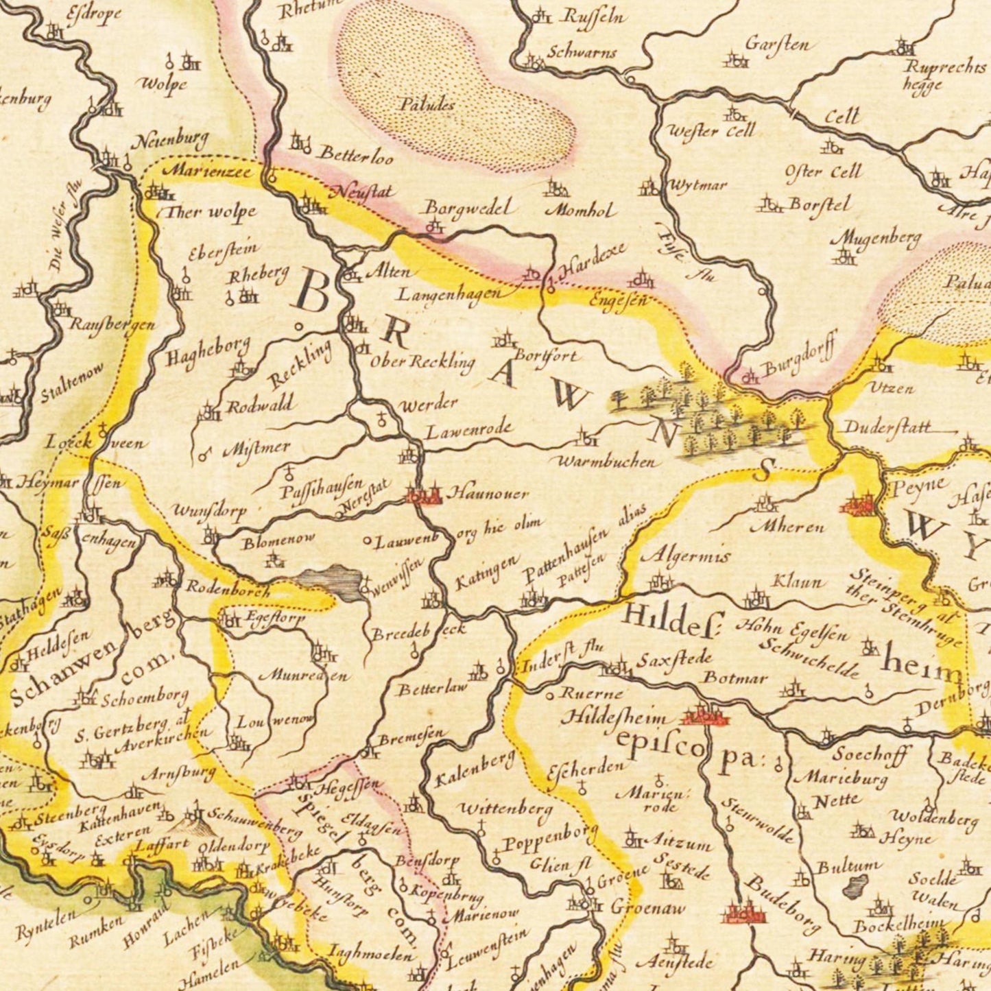 Historische Landkarte Braunschweig um 1635