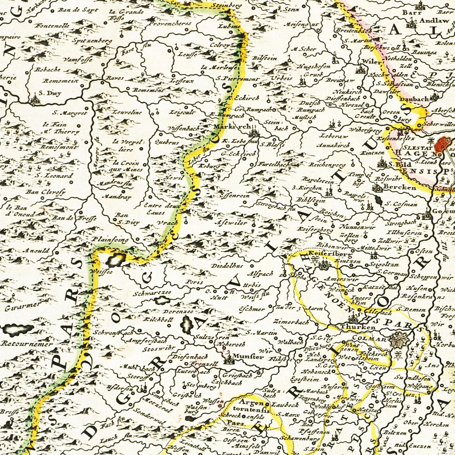Historische Landkarte Oberrhein um 1700
