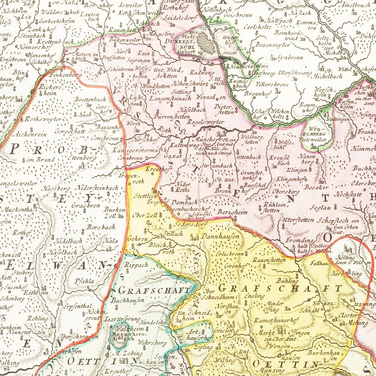 Historische Landkarte Oettingen um 1744