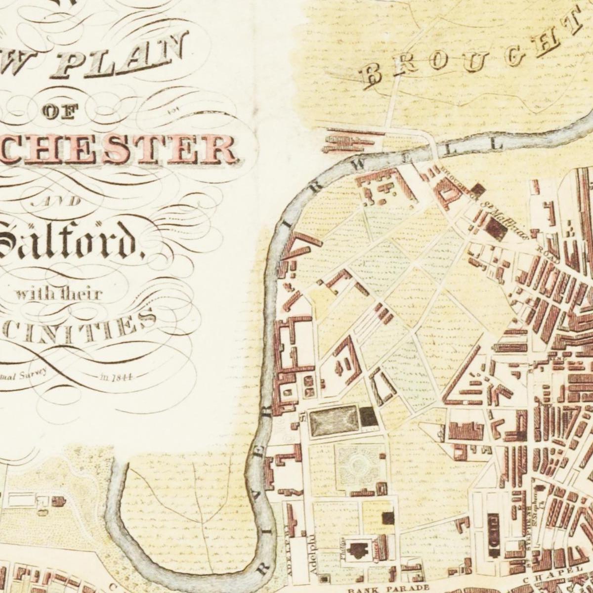 Historischer Stadtplan Manchester um 1844