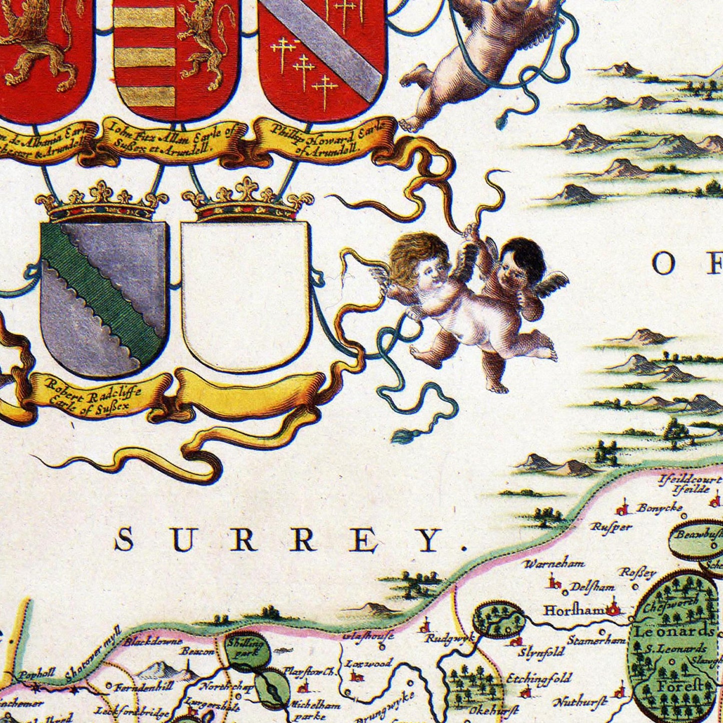 Historische Landkarte Sussex um 1646