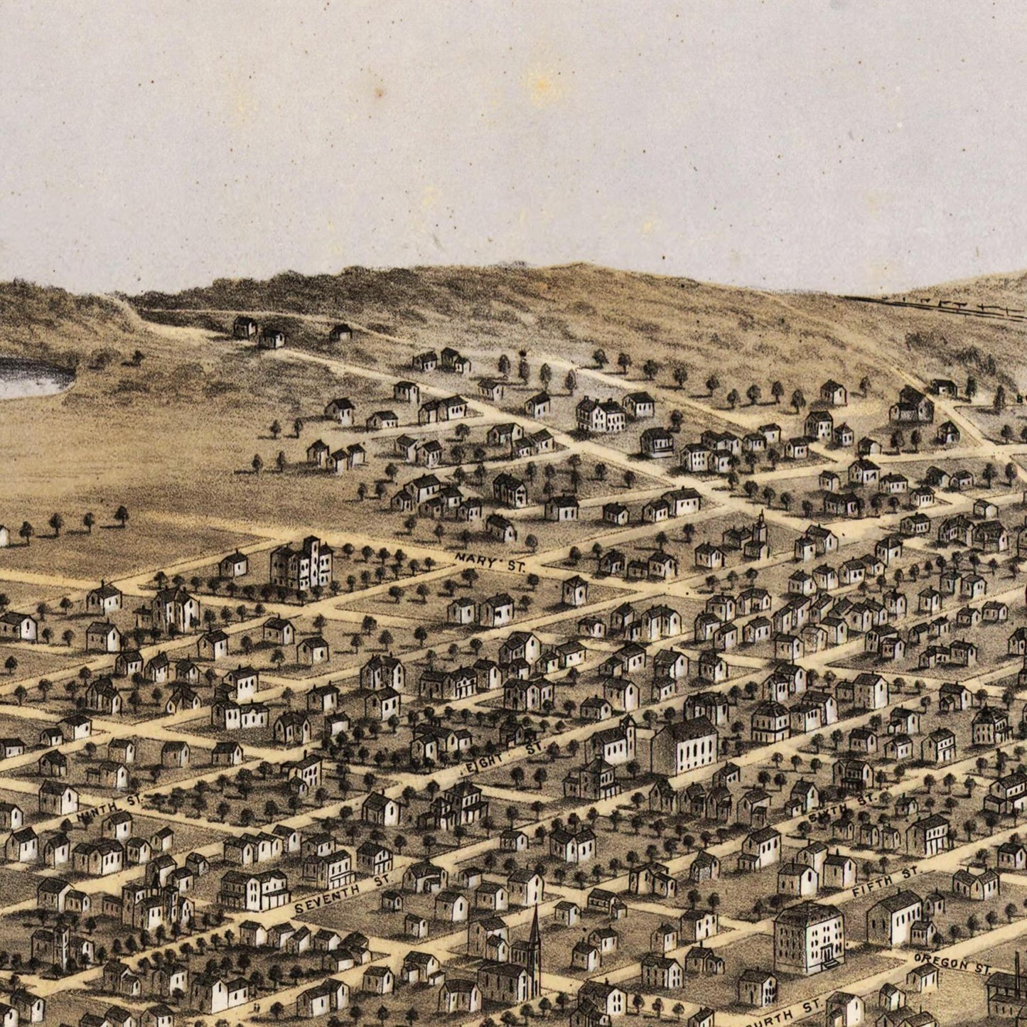 Historische Stadtansicht Minneapolis um 1867