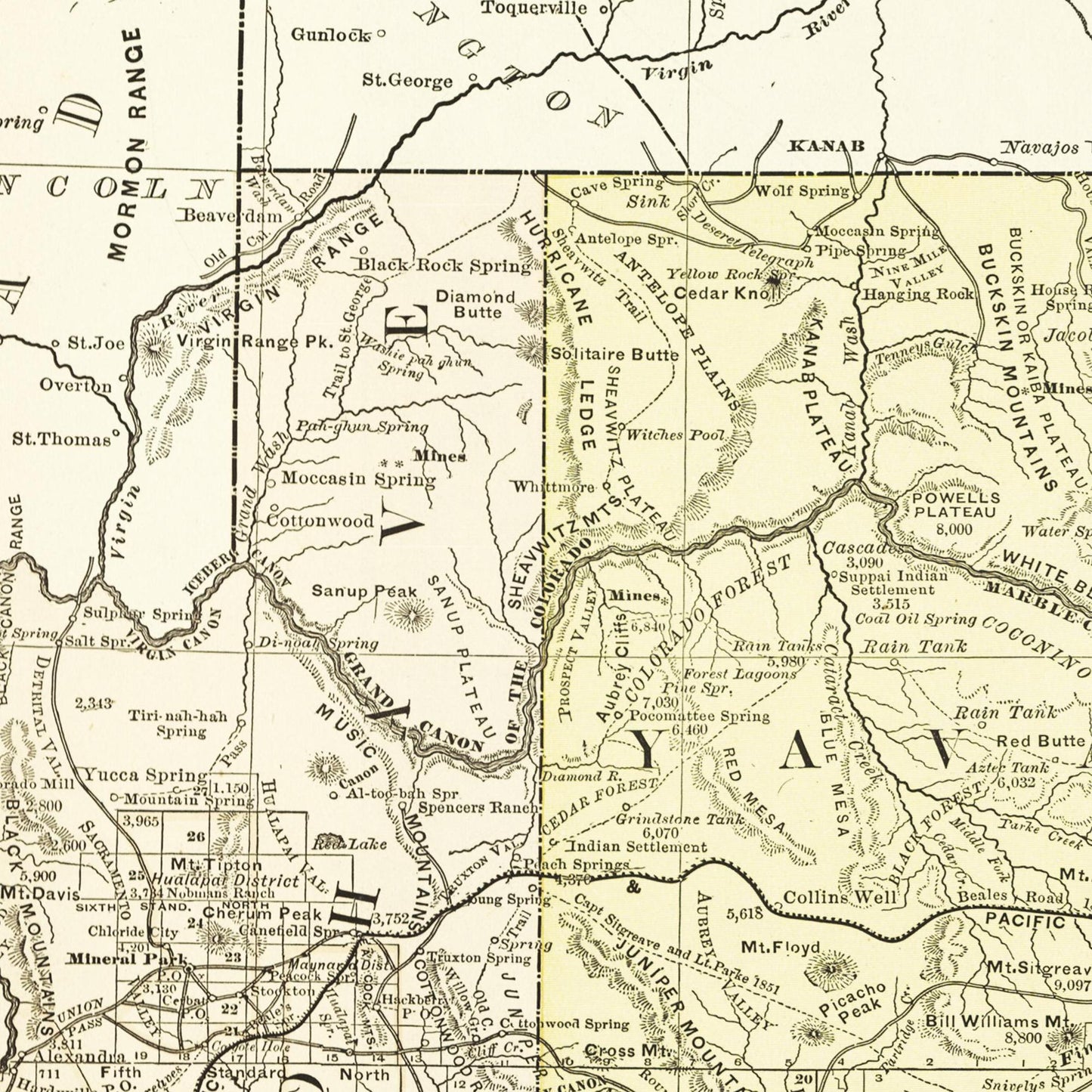 Historische Landkarte Arizona um 1882