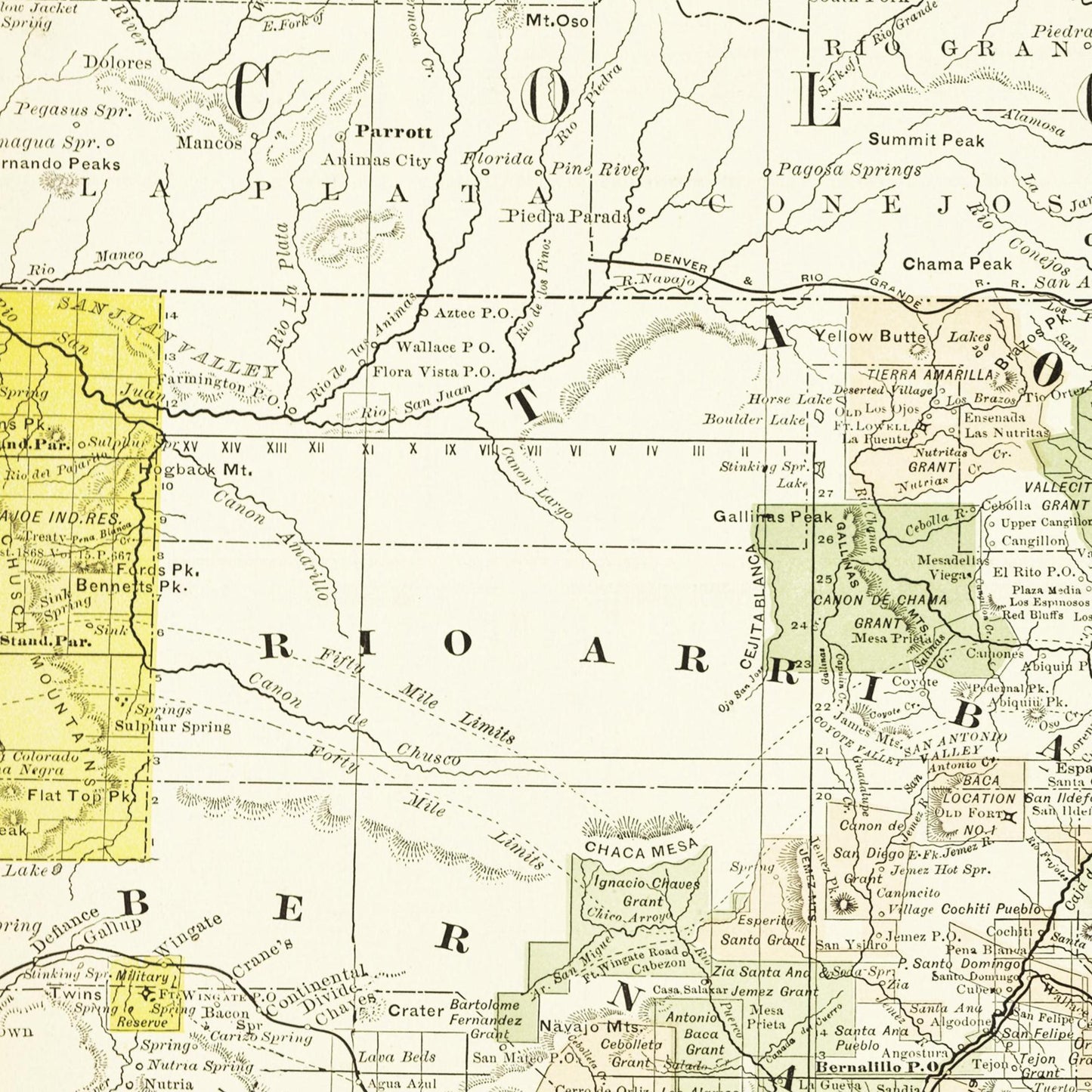 Historische Landkarte New Mexico um 1882