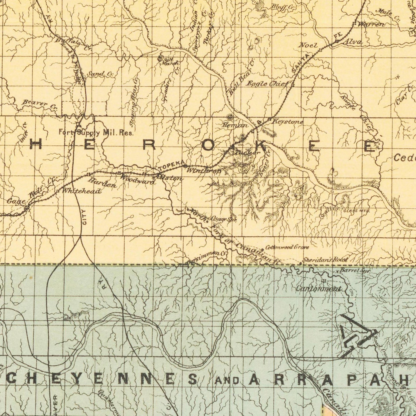 Historische Landkarte Oklahoma um 1890