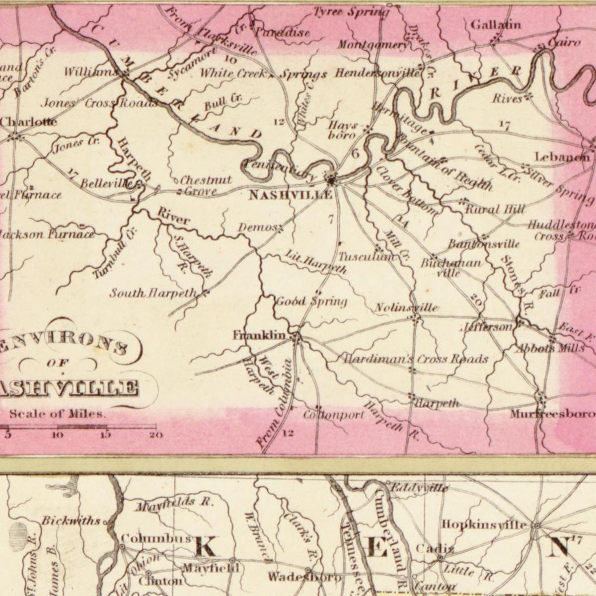 Historische Landkarte Tennessee um 1849