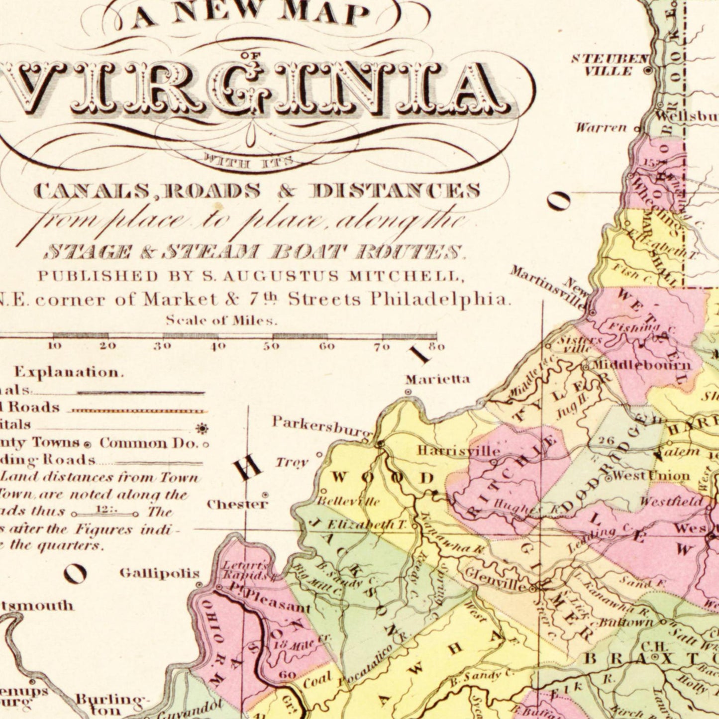Historische Landkarte Virginia um 1849