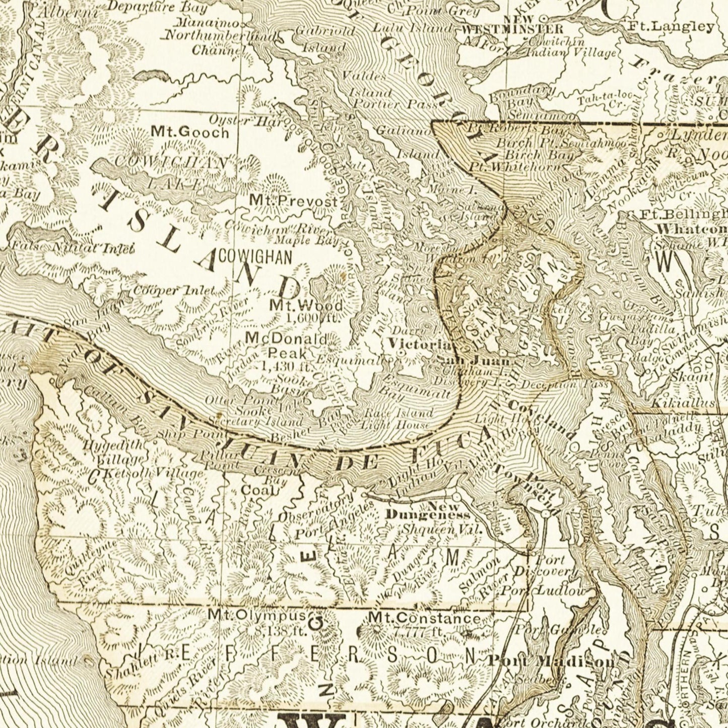 Historische Landkarte Washington um 1882