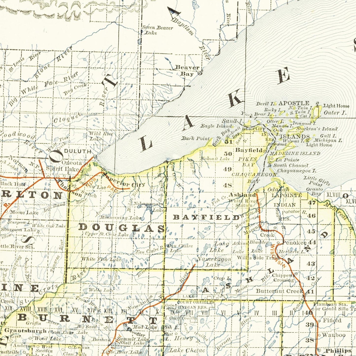 Historische Landkarte Wisconsin um 1882