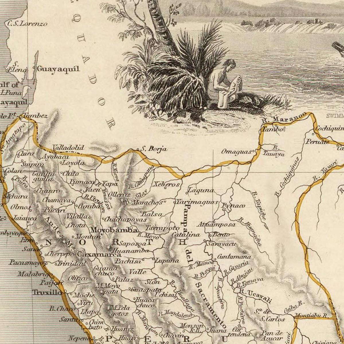 Historische Landkarte Bolivien & Peru um 1850