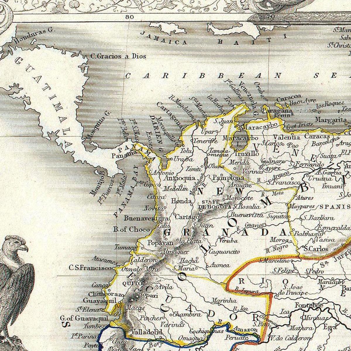 Historische Landkarte Südamerika um 1850