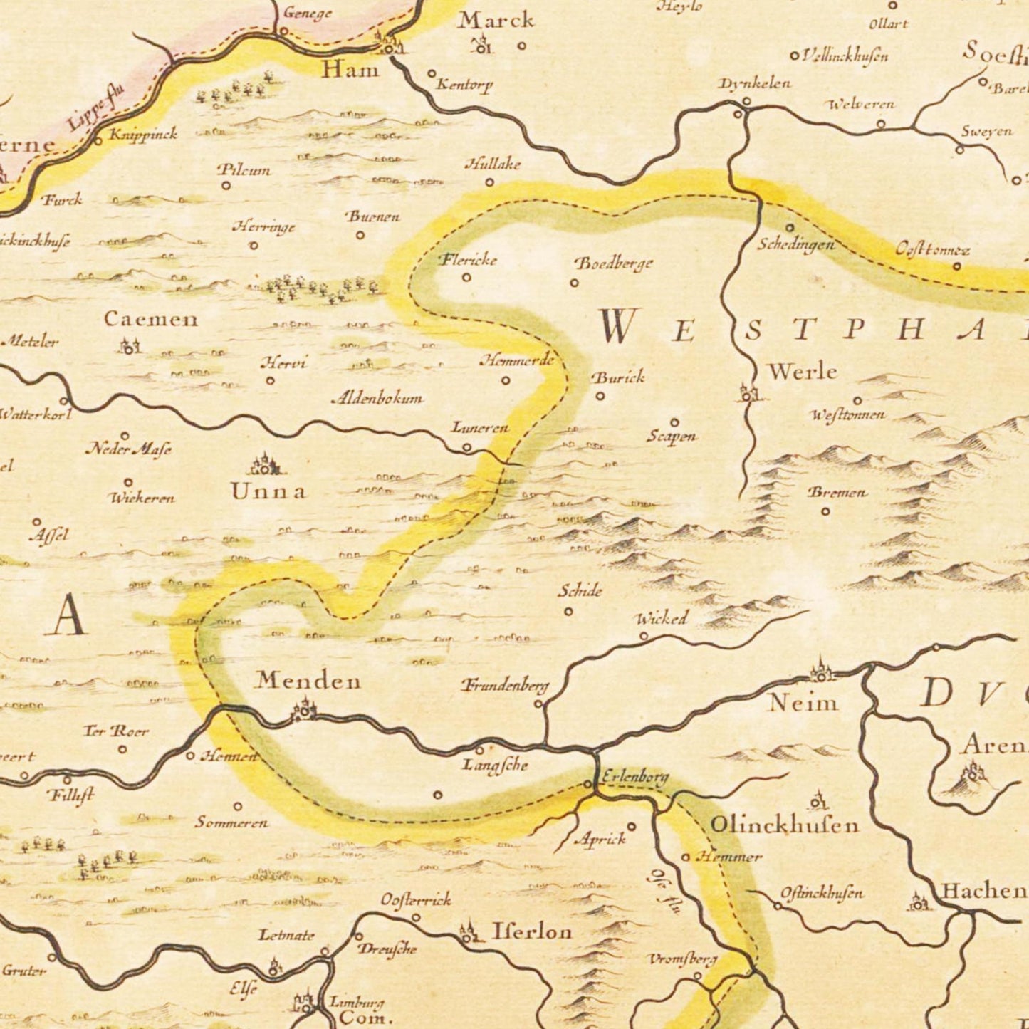 Historische Landkarte Ruhrgebiet um 1635