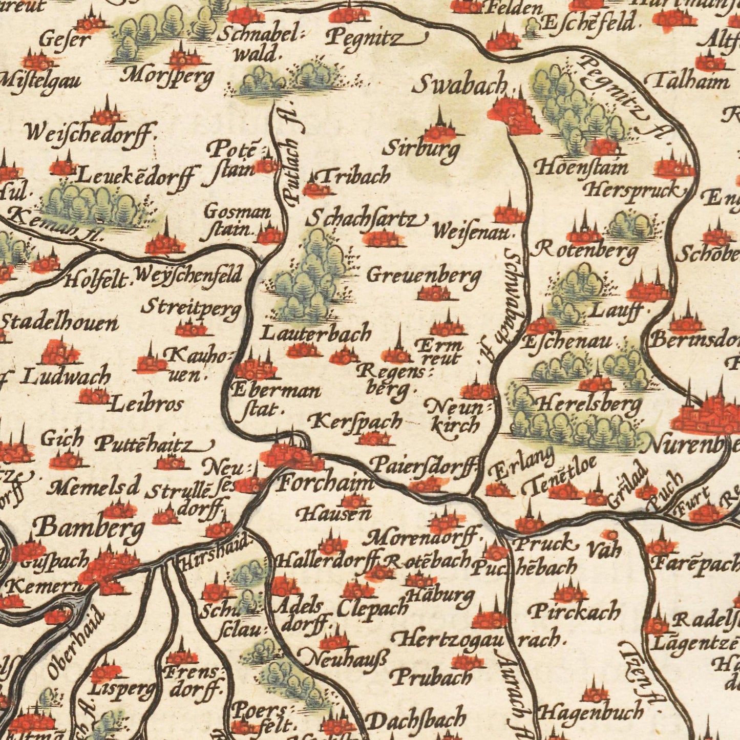 Historische Landkarte Franken um 1609