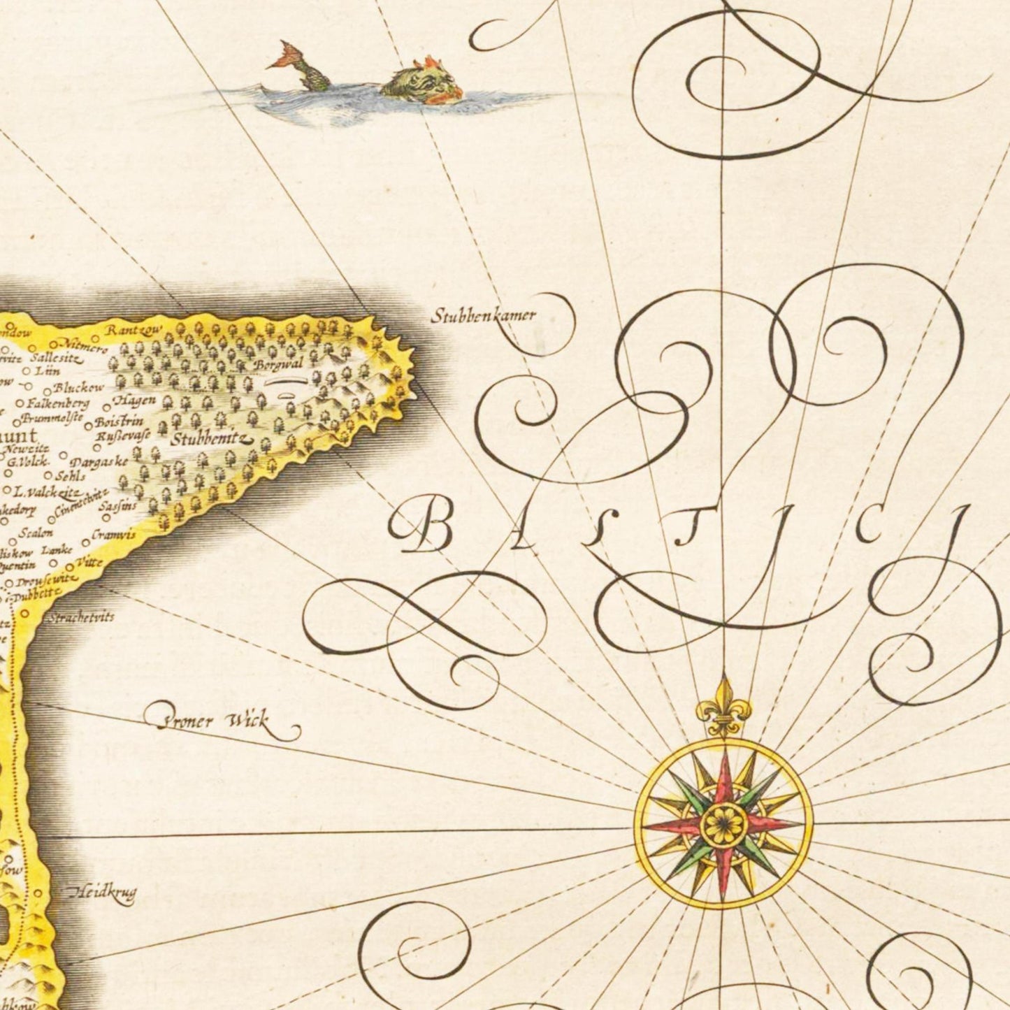 Historische Landkarte Insel Rügen um 1635