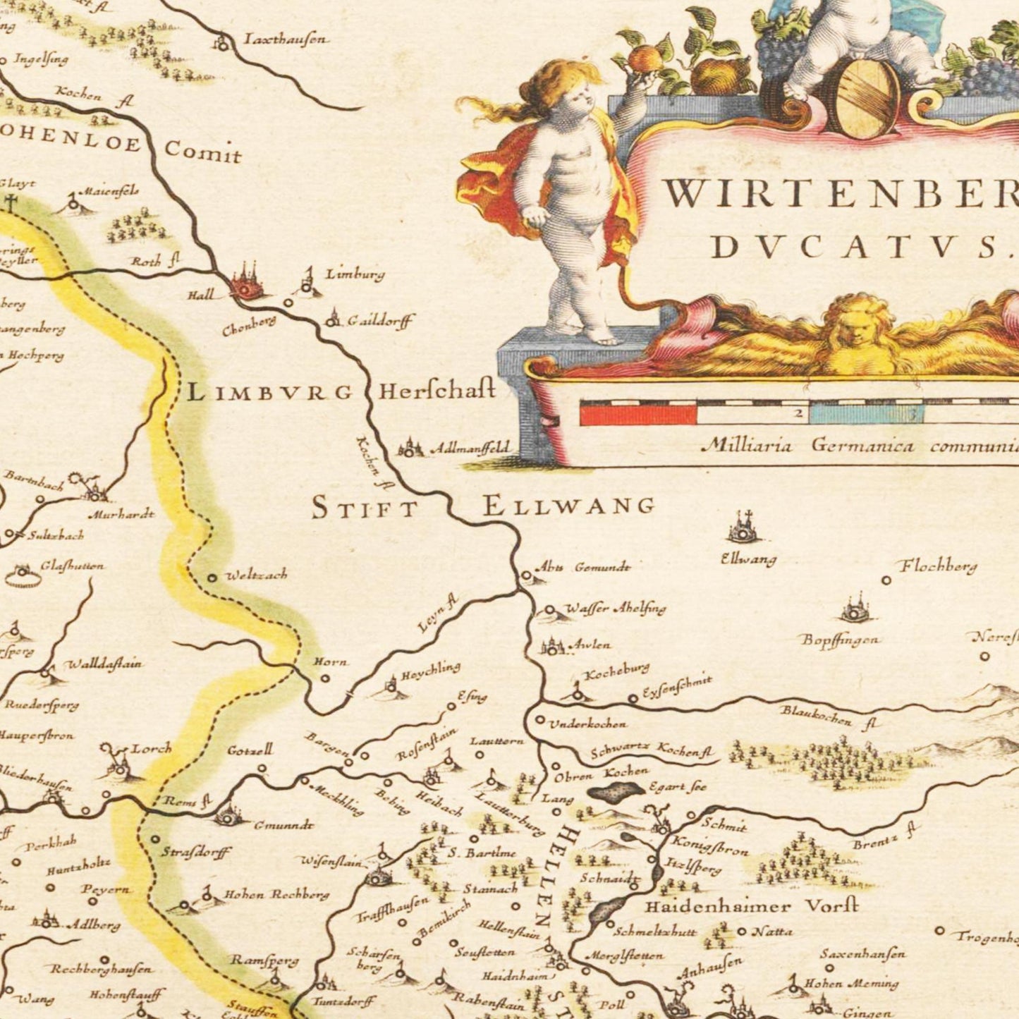 Historische Landkarte Württemberg um 1635