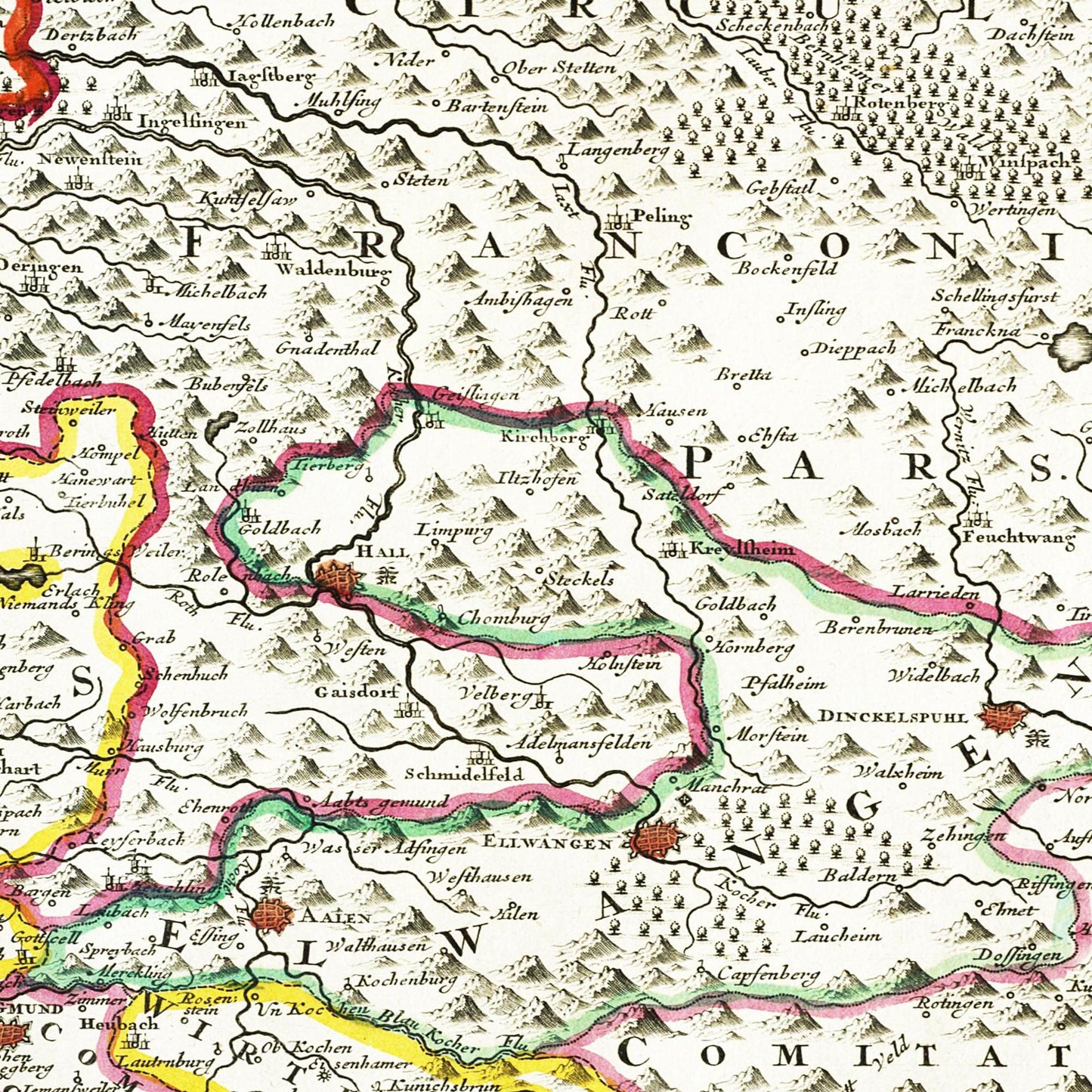 Historische Landkarte Württemberg um 1680