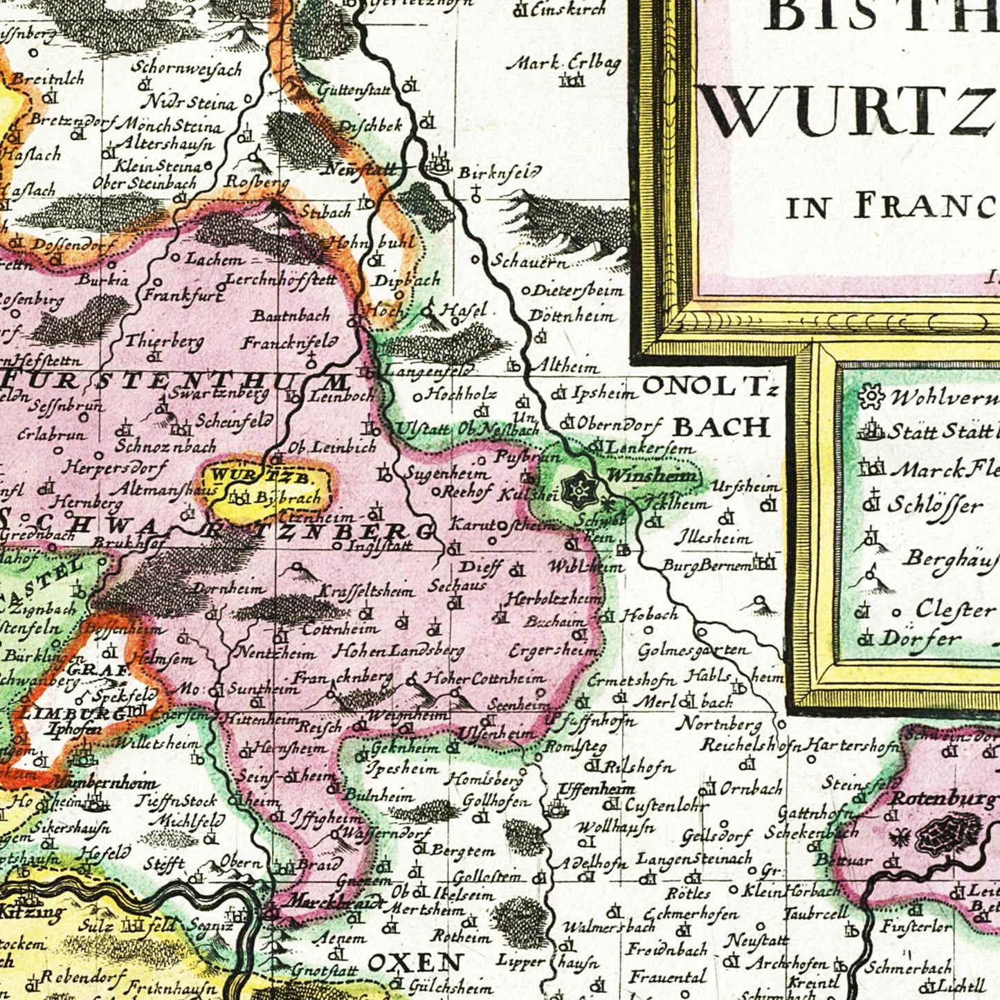 Historische Landkarte Würzburg um 1676