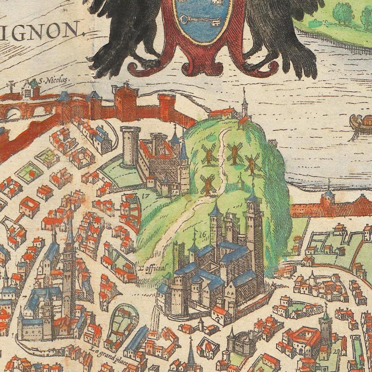 Historische Stadtansicht Avignon um 1609
