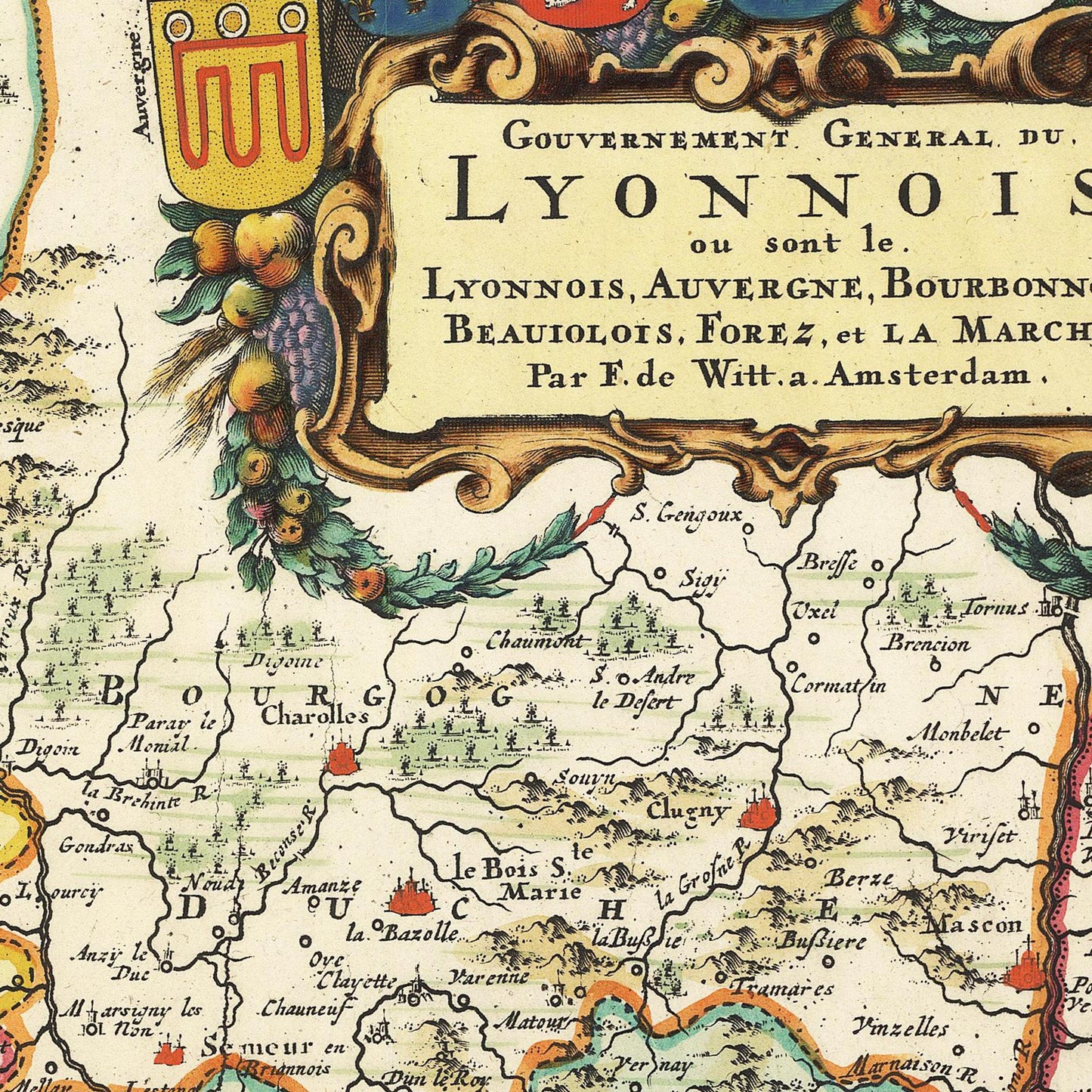 Historische Landkarte Auvergne um 1720