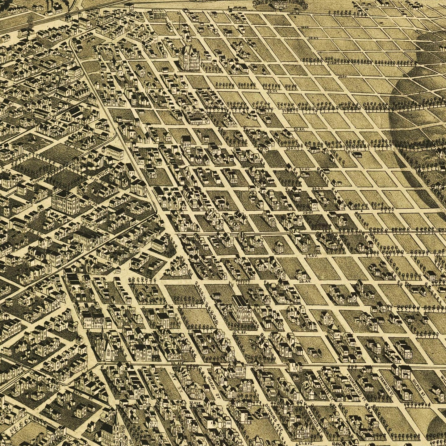 Historische Stadtansicht Denver um 1889