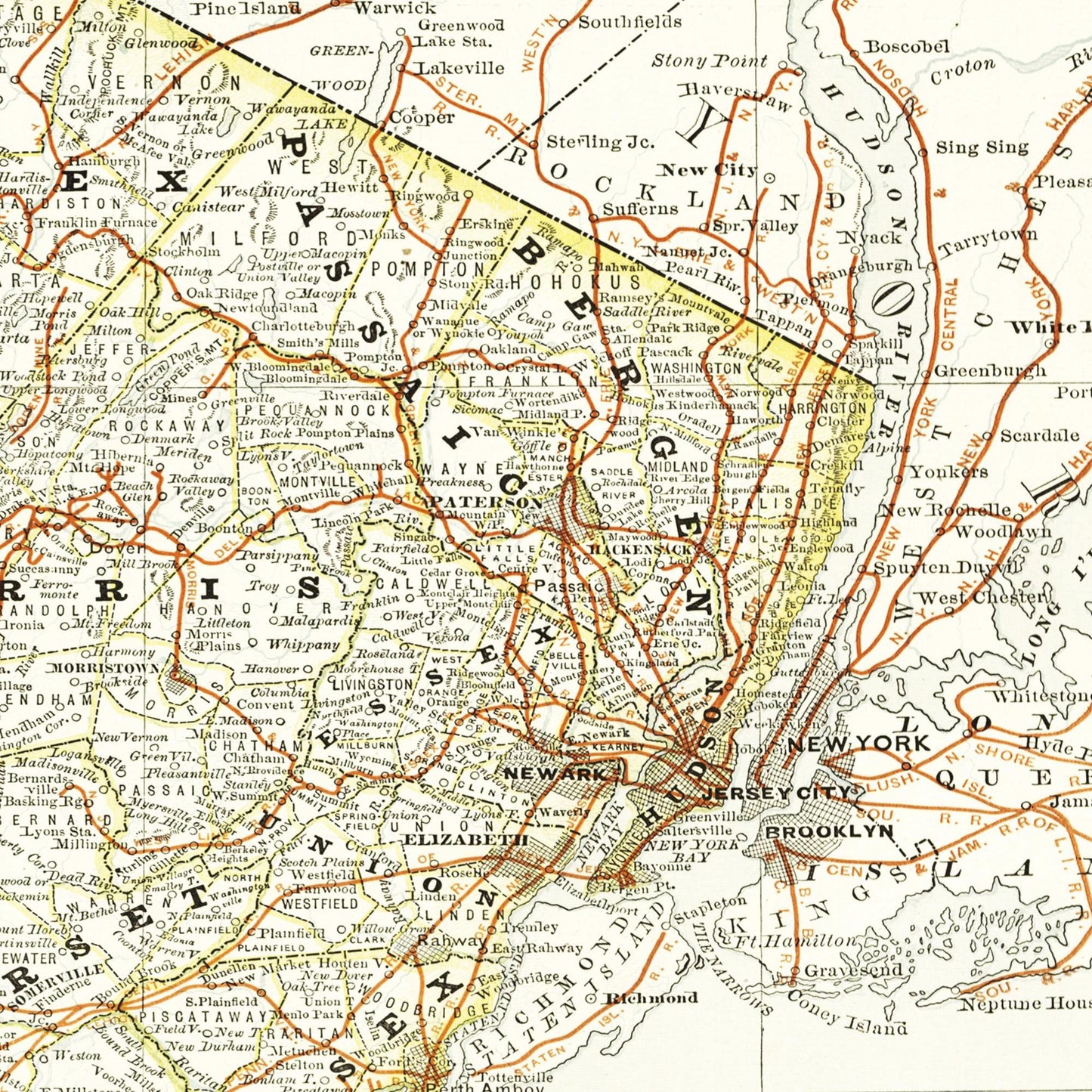 Historische Landkarte New Jersey um 1882