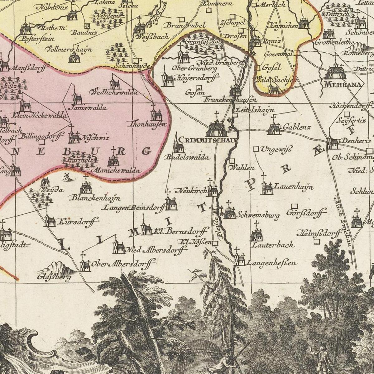 Historische Landkarte Altenburg um 1750