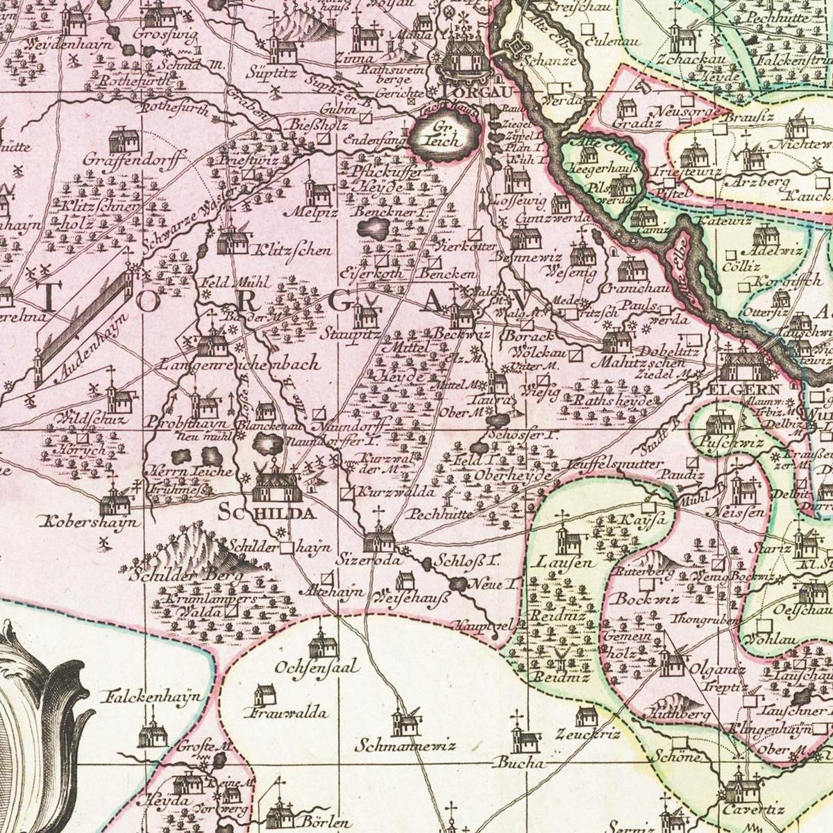 Historische Landkarte Torgau um 1750