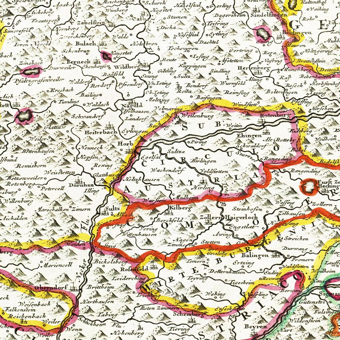 Historische Landkarte Württemberg um 1680