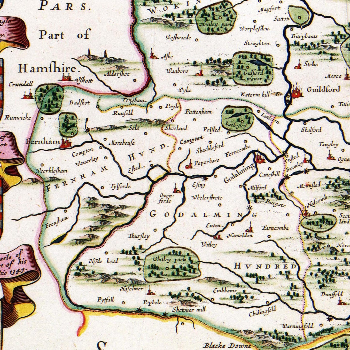 Historische Landkarte Surrey um 1646