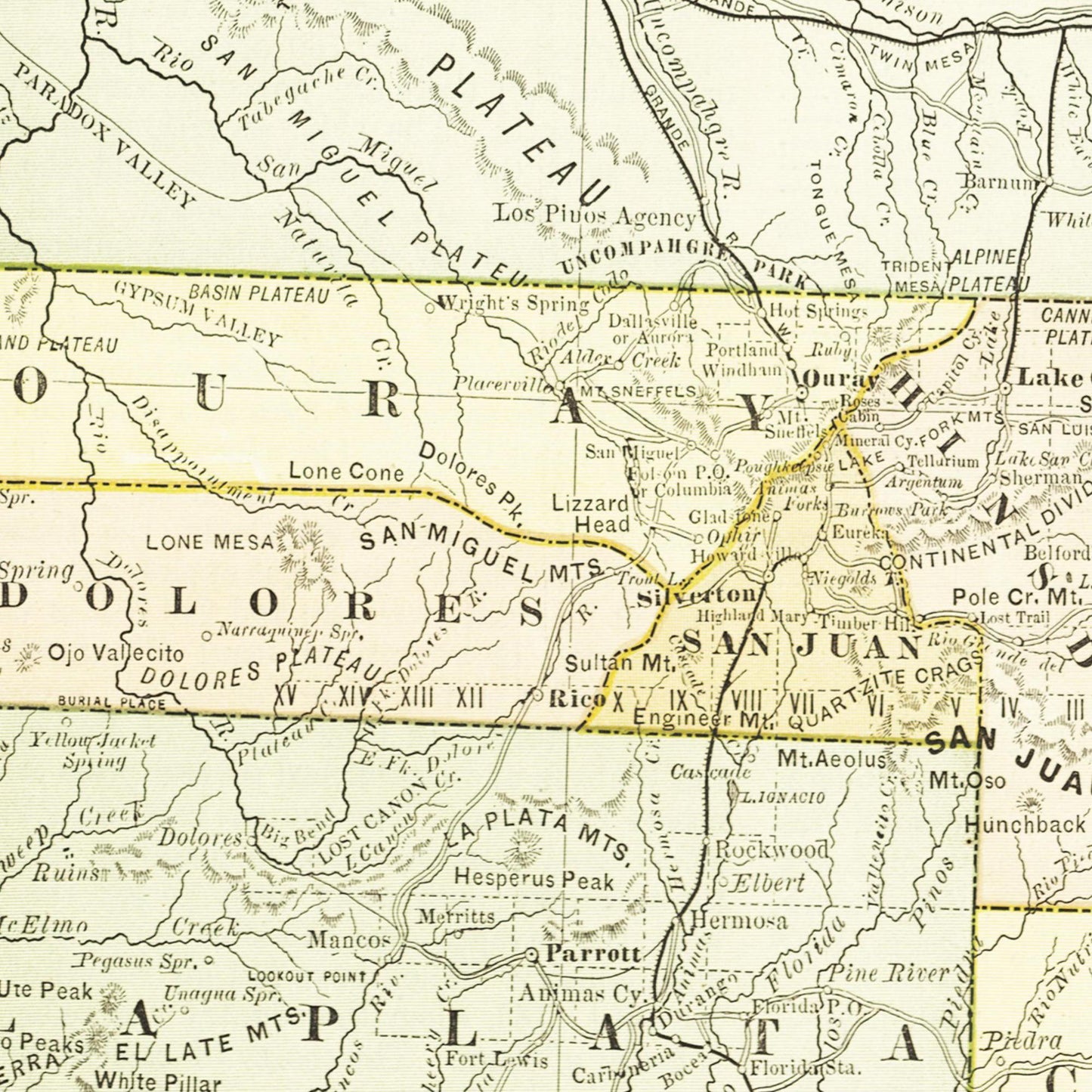 Historische Landkarte Colorado um 1882