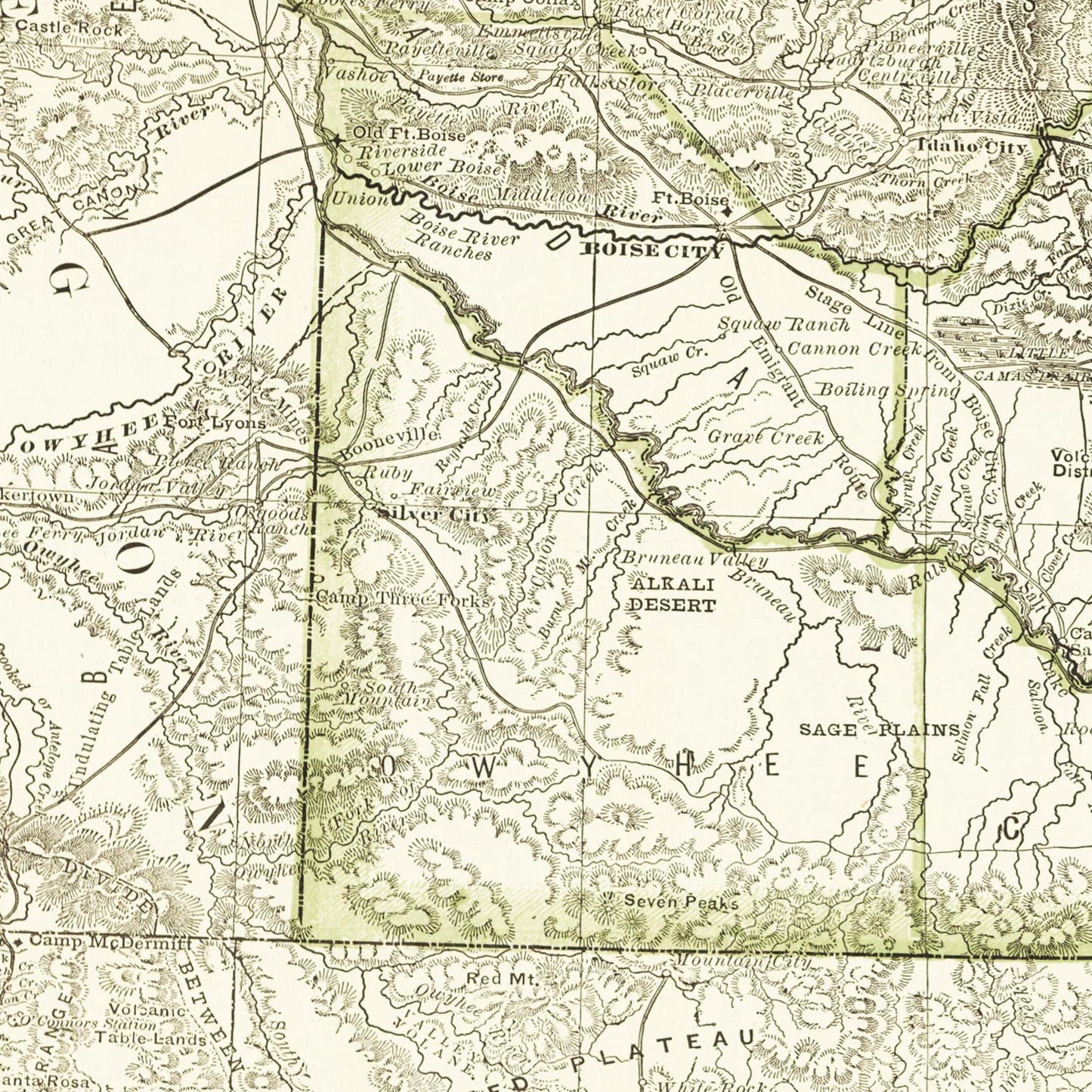 Historische Landkarte Idaho um 1882