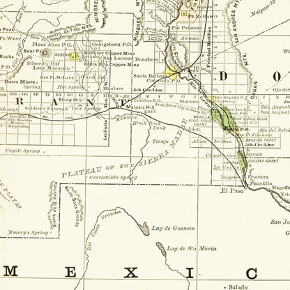 Historische Landkarte New Mexico um 1882